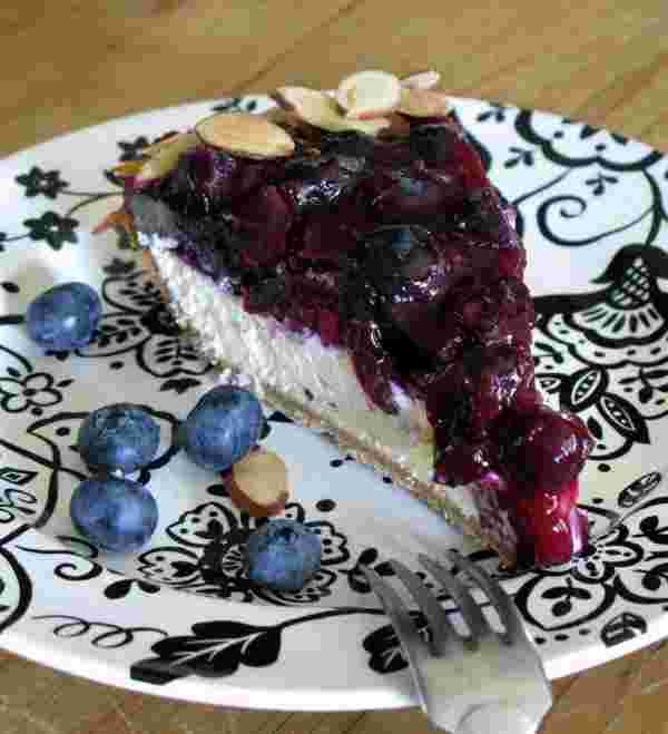 Almond Cheesecake Pie with Blueberry Topping recipe
