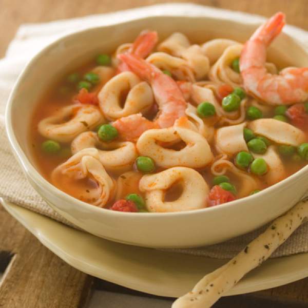 Cheese Tortellini Soup with Shrimp