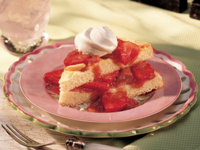 Almond Shortcakes with Strawberry-Rhubarb Sauce