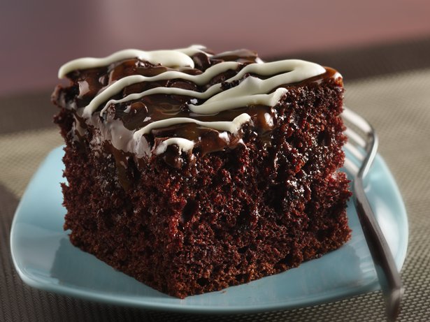 Chocolate Chip-Caramel Poke Cake