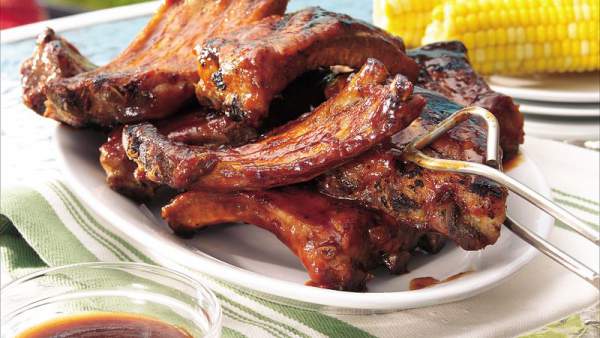 Grilled Ribs with Cherry Cola Barbecue Sauce