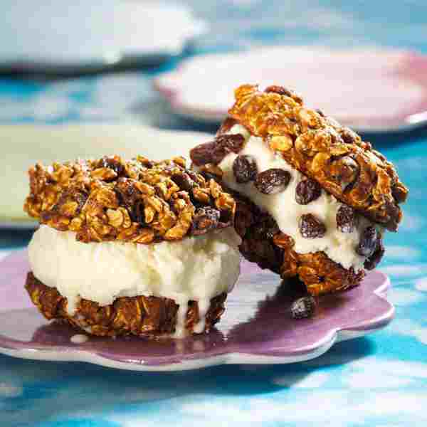 Chewy Raisin Oatmeal Cookie Ice Cream Sandwiches