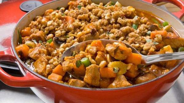 Hearty Pork Stew with Walnut Breadcrumb Topping recipe
