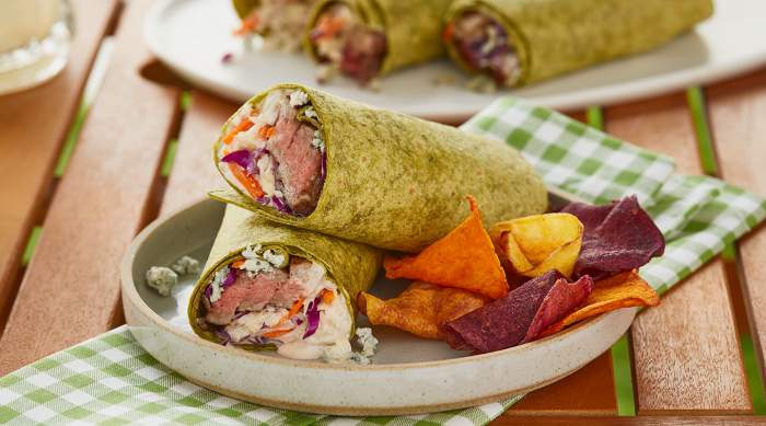 Steak and Blue Cheese Slaw Wraps