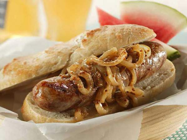 Grilled Bratwurst with Onions
