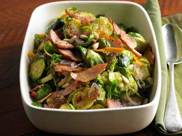 Shaved Brussels Sprouts with Frizzled Ham