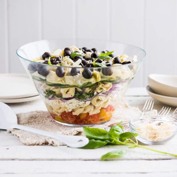 Layered Mediterranean Tortellini Salad