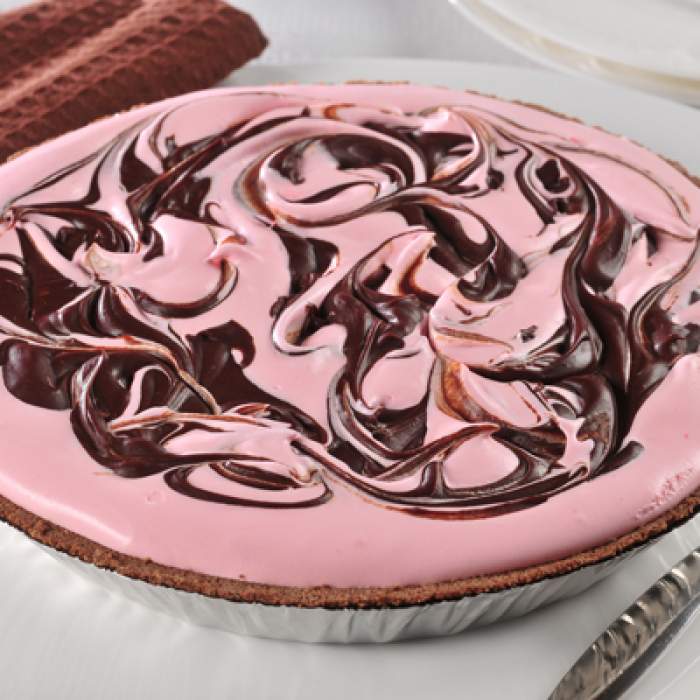 Pink Peppermint Pie with Chocolate Swirls recipe