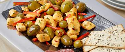 Green Olive and Cheese Curd Antipasto