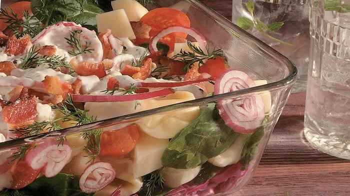 Seven-Layer Salad with Feta Yogurt Dressing